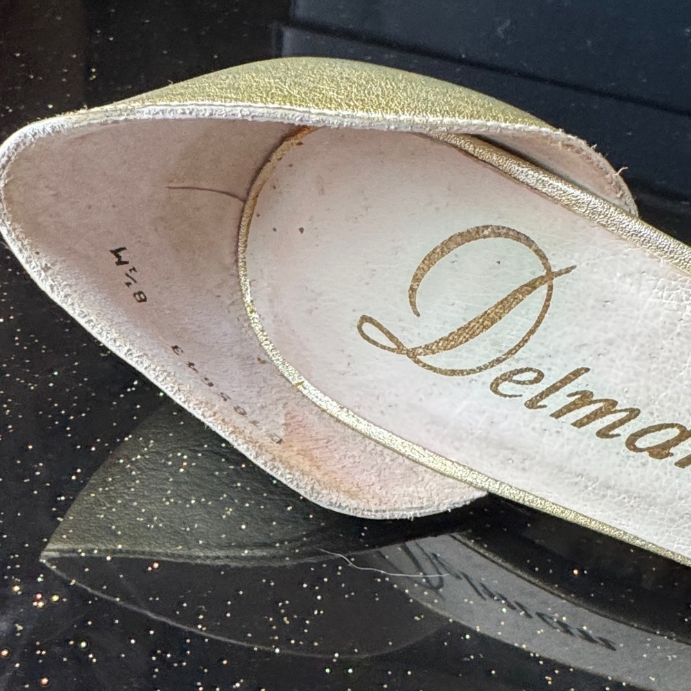 Delman Gold Open-Toe Heels - Picture 9 of 11